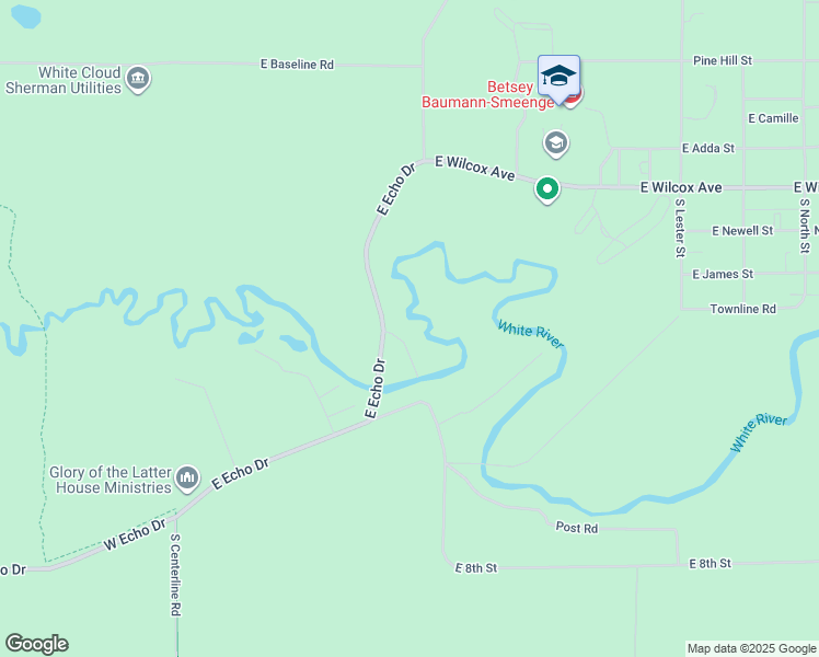 map of restaurants, bars, coffee shops, grocery stores, and more near 442 Heald Street in White Cloud