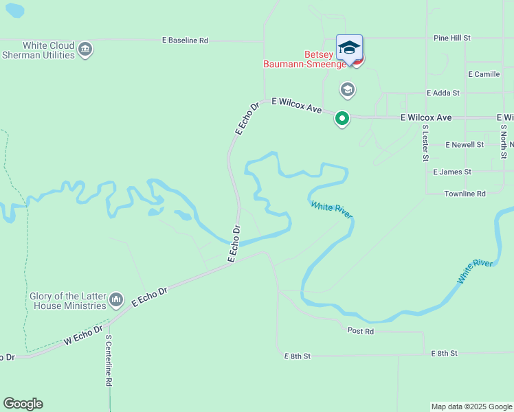 map of restaurants, bars, coffee shops, grocery stores, and more near 442 Heald Street in White Cloud