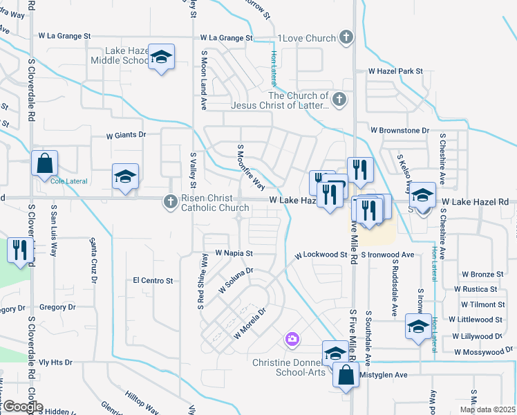 map of restaurants, bars, coffee shops, grocery stores, and more near 11125 West Lake Hazel Road in Boise