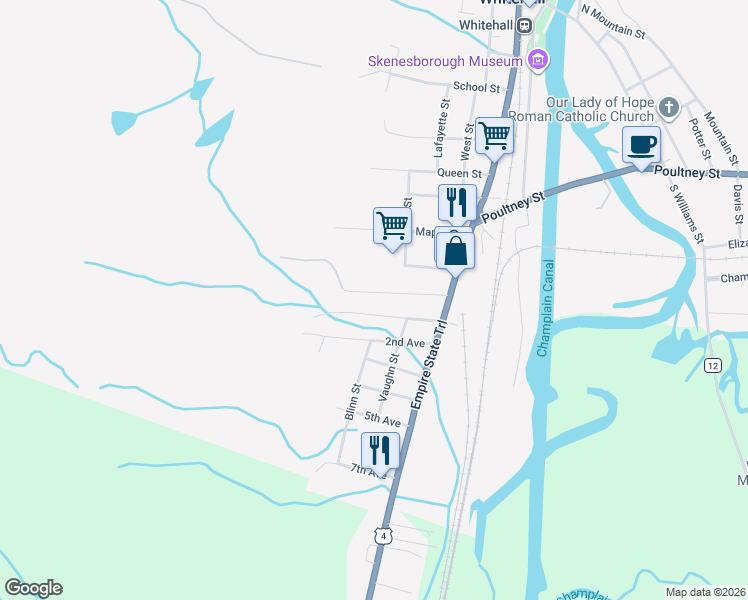 map of restaurants, bars, coffee shops, grocery stores, and more near 29 Adams Street in Whitehall