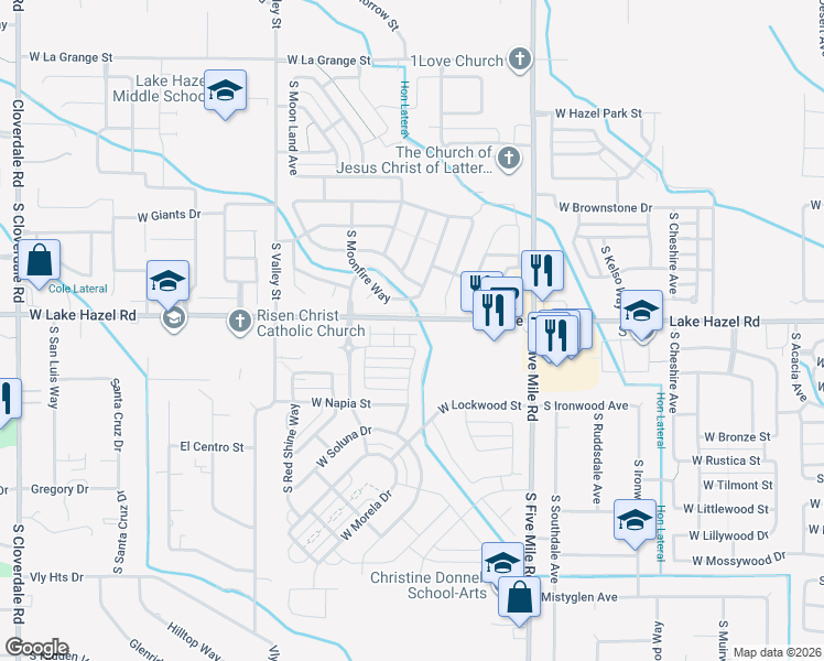 map of restaurants, bars, coffee shops, grocery stores, and more near 6164 South Rising Sun Way in Boise