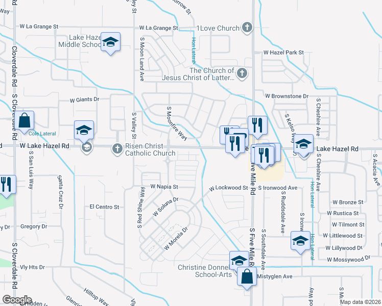 map of restaurants, bars, coffee shops, grocery stores, and more near 6164 South Rising Sun Way in Boise