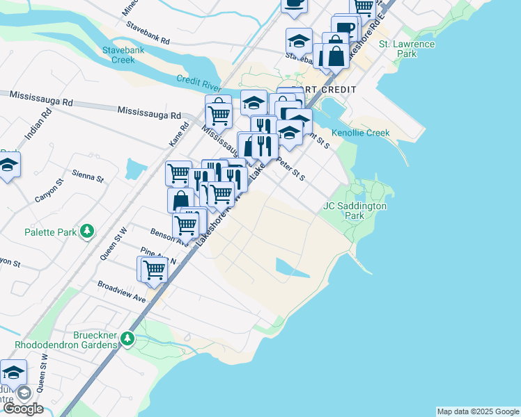 map of restaurants, bars, coffee shops, grocery stores, and more near in Mississauga