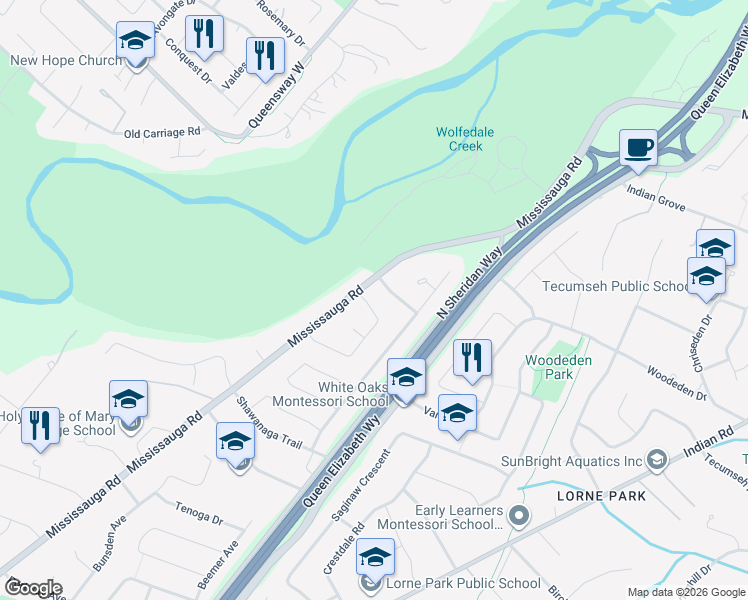 map of restaurants, bars, coffee shops, grocery stores, and more near 1070 Geran Crescent in Mississauga
