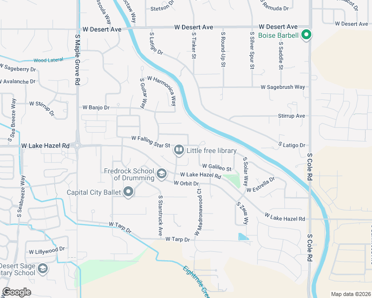 map of restaurants, bars, coffee shops, grocery stores, and more near 8225 West Falling Star Street in Boise