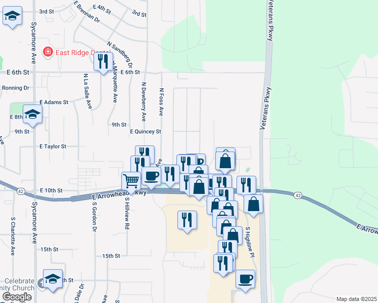 map of restaurants, bars, coffee shops, grocery stores, and more near 100-398 South Cory Place in Sioux Falls