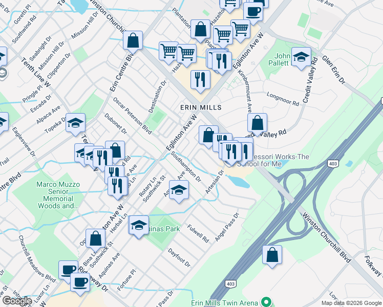 map of restaurants, bars, coffee shops, grocery stores, and more near 4861 Half Moon Grove in Mississauga