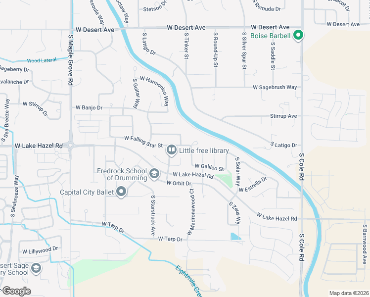 map of restaurants, bars, coffee shops, grocery stores, and more near 8225 West Falling Star Street in Boise