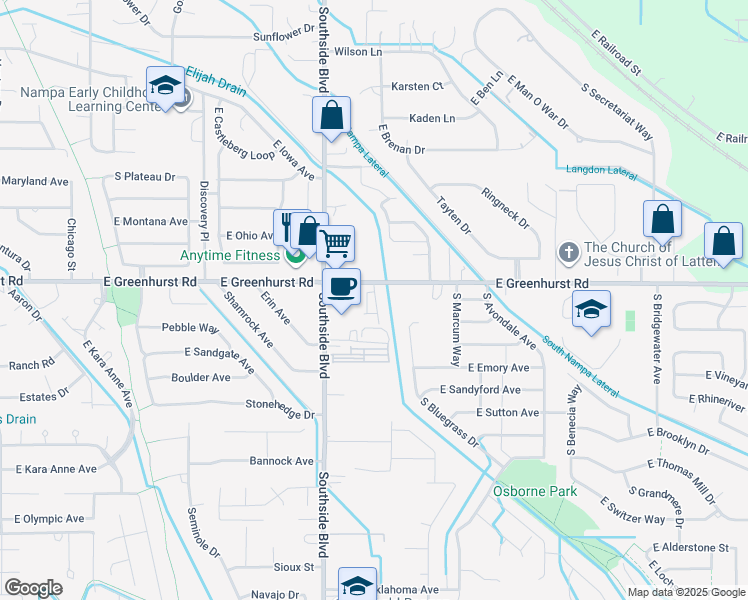 map of restaurants, bars, coffee shops, grocery stores, and more near 3217 East Greenhurst Road in Nampa