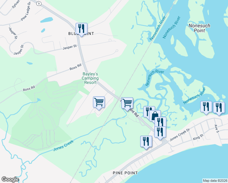 map of restaurants, bars, coffee shops, grocery stores, and more near 304 Pine Point Road in Scarborough