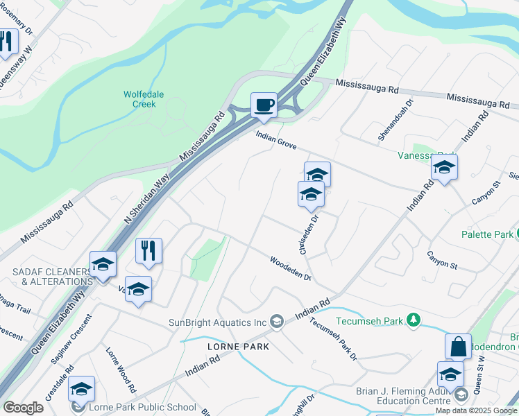 map of restaurants, bars, coffee shops, grocery stores, and more near 879 Caldwell Avenue in Mississauga