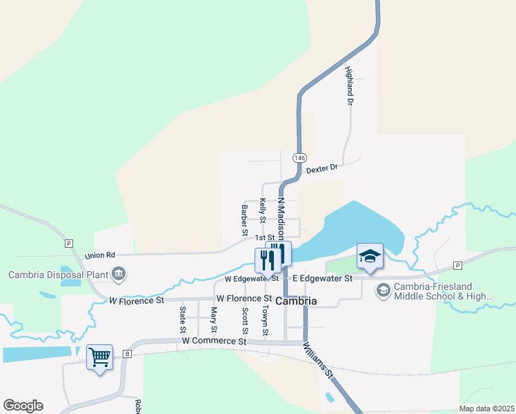 map of restaurants, bars, coffee shops, grocery stores, and more near 120 3rd Street in Cambria