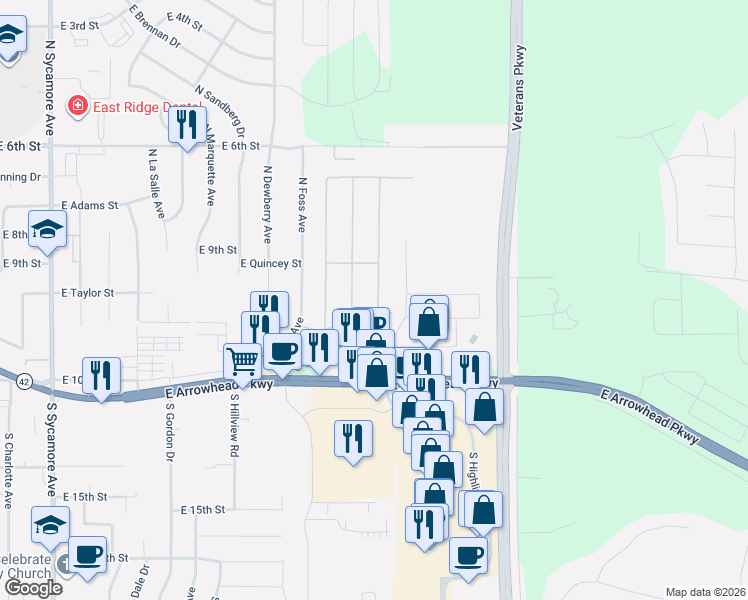 map of restaurants, bars, coffee shops, grocery stores, and more near 100-398 South Caley Place in Sioux Falls