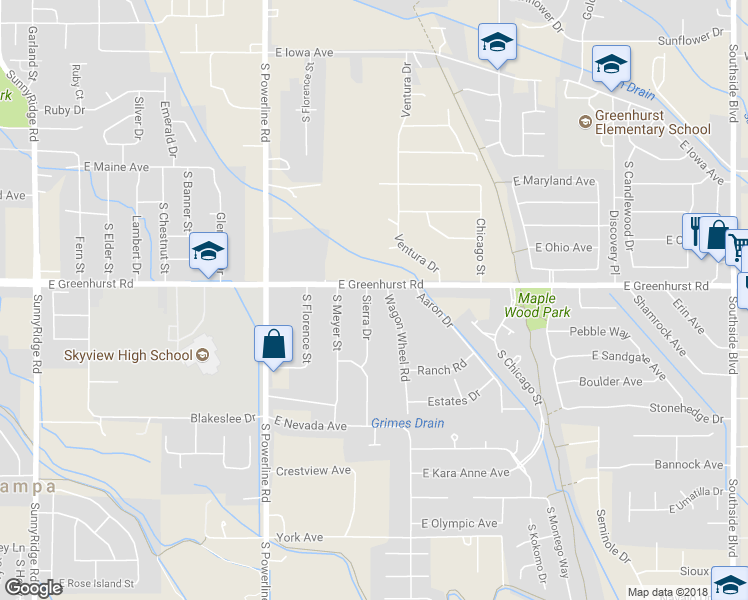 map of restaurants, bars, coffee shops, grocery stores, and more near 2314 Sierra Drive in Nampa