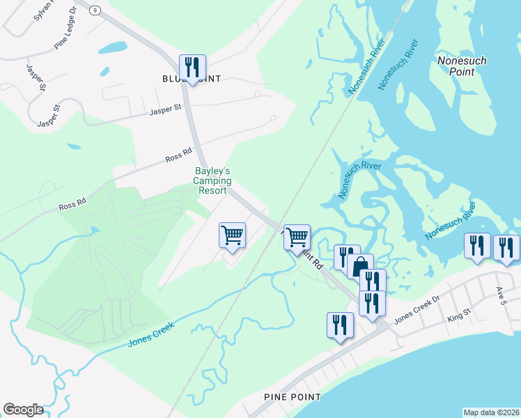 map of restaurants, bars, coffee shops, grocery stores, and more near 304 Pine Point Road in Scarborough
