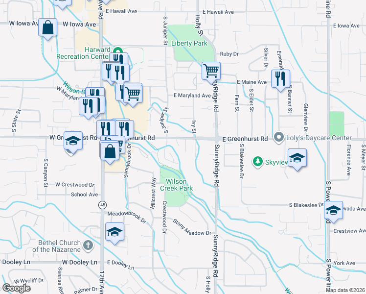 map of restaurants, bars, coffee shops, grocery stores, and more near 617 East Greenhurst Road in Nampa