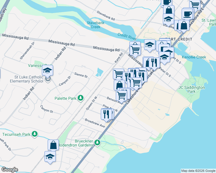 map of restaurants, bars, coffee shops, grocery stores, and more near in Mississauga
