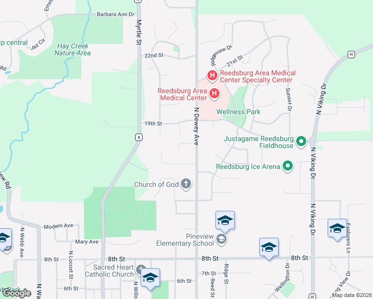 map of restaurants, bars, coffee shops, grocery stores, and more near 1553 North Dewey Avenue in Reedsburg