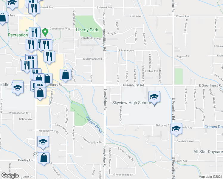 map of restaurants, bars, coffee shops, grocery stores, and more near 2308 South Garland Street in Nampa