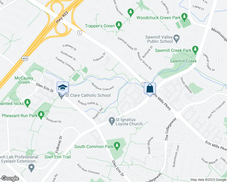 map of restaurants, bars, coffee shops, grocery stores, and more near 3932 Rolling Valley Drive in Mississauga