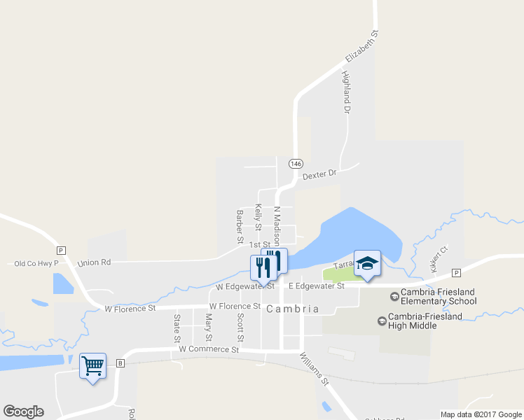 map of restaurants, bars, coffee shops, grocery stores, and more near 120 3rd Street in Cambria