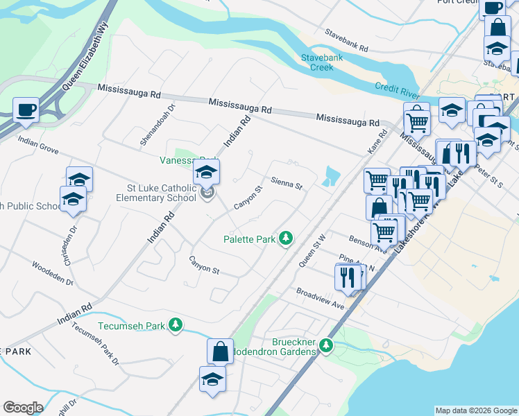 map of restaurants, bars, coffee shops, grocery stores, and more near 651 Cranleigh Court in Mississauga