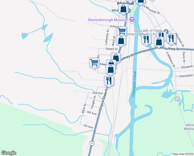 map of restaurants, bars, coffee shops, grocery stores, and more near 13 Adams St in Whitehall