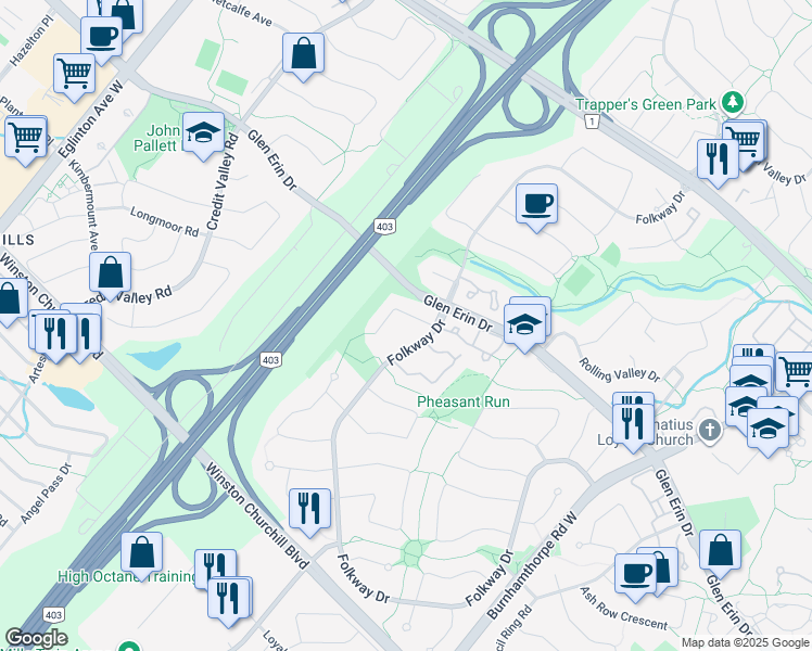 map of restaurants, bars, coffee shops, grocery stores, and more near 4258 Thom Gardens in Mississauga