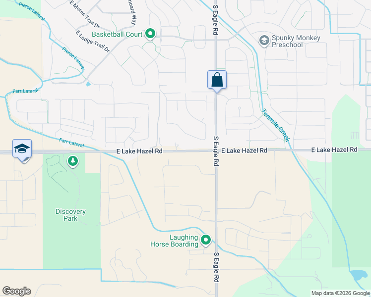 map of restaurants, bars, coffee shops, grocery stores, and more near 3066 East Lake Hazel Road in Meridian