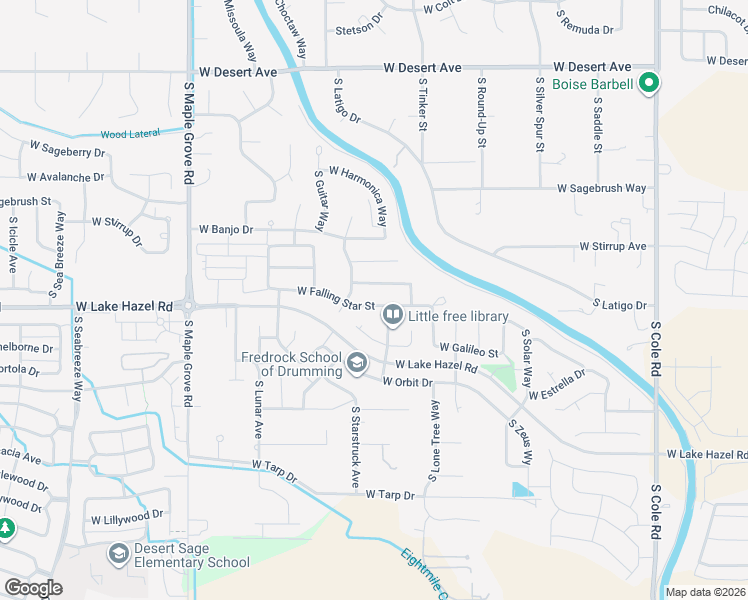 map of restaurants, bars, coffee shops, grocery stores, and more near 6223 South Star Struck Avenue in Boise