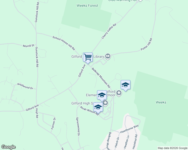 map of restaurants, bars, coffee shops, grocery stores, and more near 10 Easy Street in Gilford