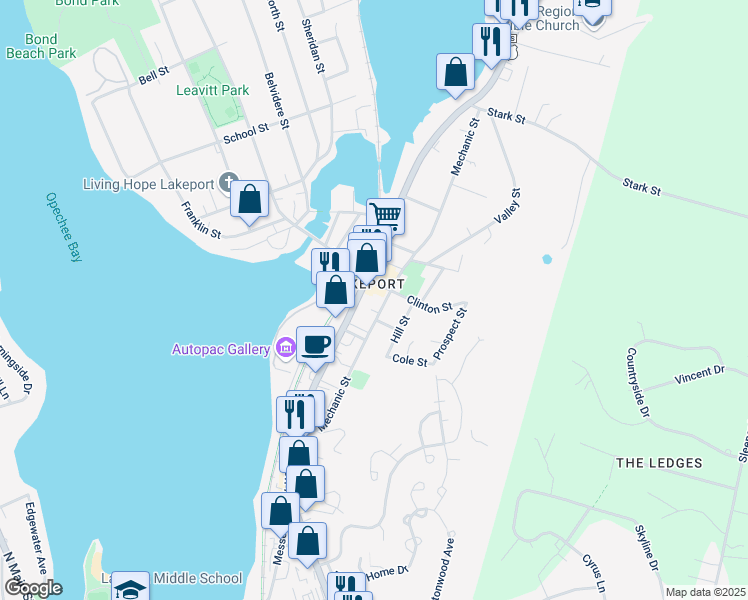 map of restaurants, bars, coffee shops, grocery stores, and more near 743 Union Avenue in Laconia
