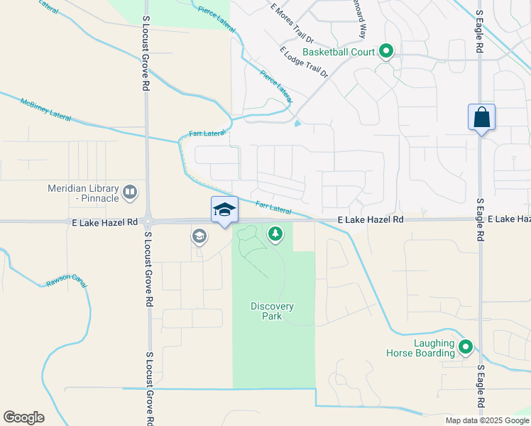 map of restaurants, bars, coffee shops, grocery stores, and more near 2160 East Lake Hazel Road in Meridian