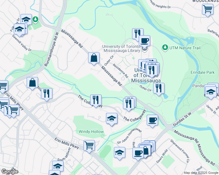 map of restaurants, bars, coffee shops, grocery stores, and more near 3264 Barchester Court in Mississauga