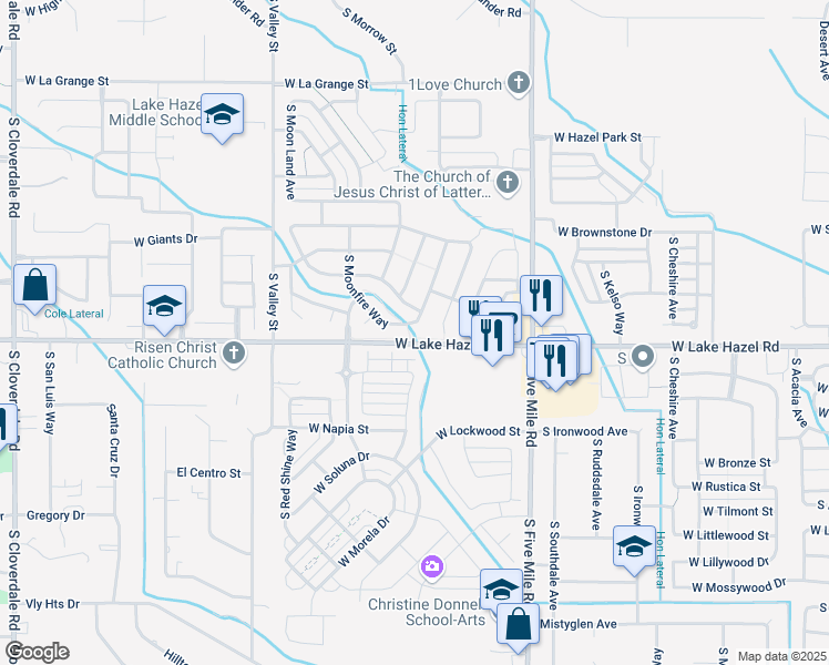 map of restaurants, bars, coffee shops, grocery stores, and more near 6164 South Rising Sun Way in Boise