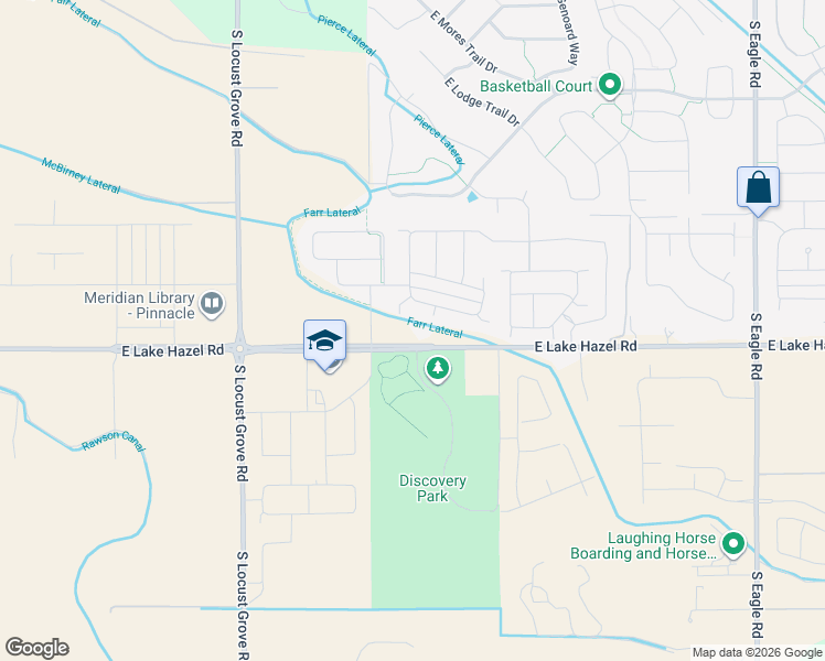 map of restaurants, bars, coffee shops, grocery stores, and more near 2160 East Lake Hazel Road in Meridian