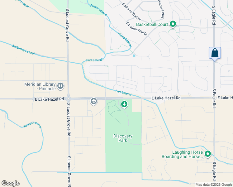 map of restaurants, bars, coffee shops, grocery stores, and more near 2160 East Lake Hazel Road in Meridian