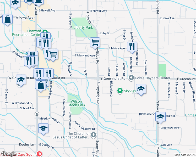 map of restaurants, bars, coffee shops, grocery stores, and more near E Greenhurst Rd & Sunny Ridge Rd in Nampa