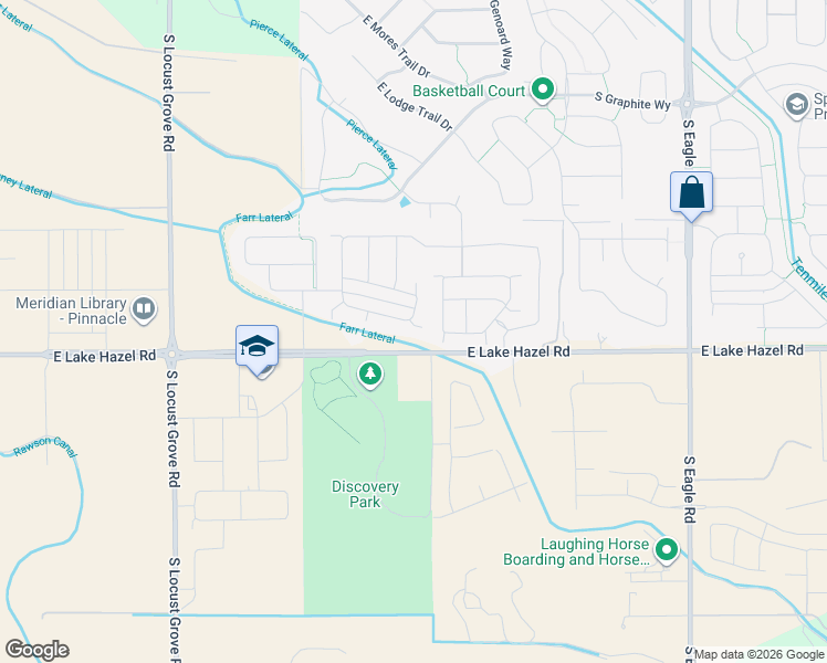 map of restaurants, bars, coffee shops, grocery stores, and more near 2385 East Lake Hazel Road in Meridian