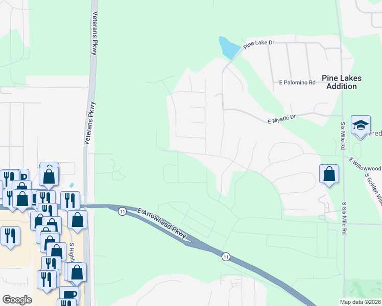 map of restaurants, bars, coffee shops, grocery stores, and more near 6544 East Pine Grove Place in Sioux Falls