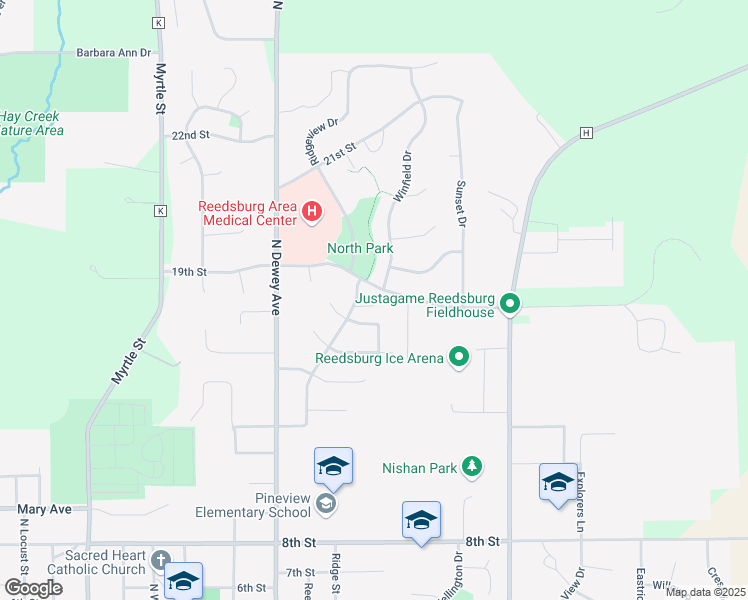 map of restaurants, bars, coffee shops, grocery stores, and more near 1300 19th Street in Reedsburg