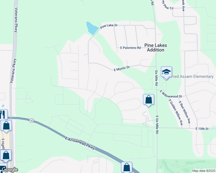 map of restaurants, bars, coffee shops, grocery stores, and more near 7201 East Mystic Drive in Sioux Falls