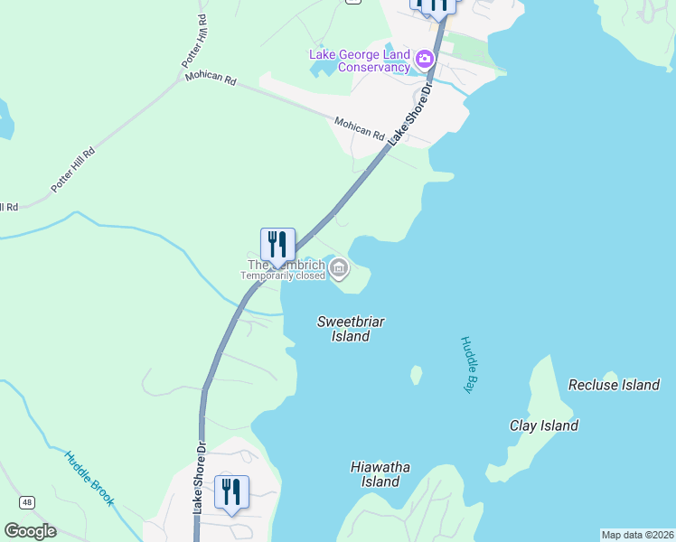 map of restaurants, bars, coffee shops, grocery stores, and more near 4800 Lake Shore Drive in Bolton