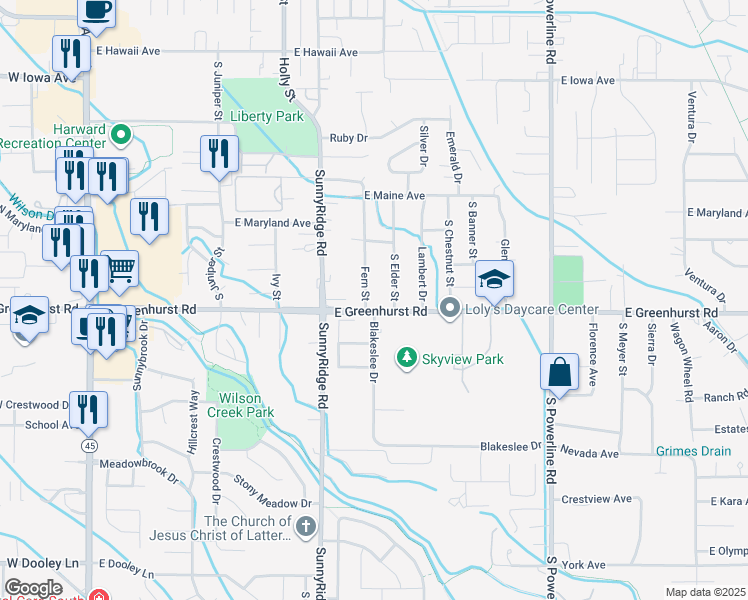 map of restaurants, bars, coffee shops, grocery stores, and more near 2122 Fern Street in Nampa