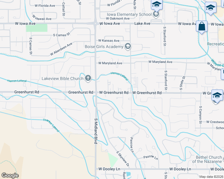map of restaurants, bars, coffee shops, grocery stores, and more near 918 West Greenhurst Road in Nampa