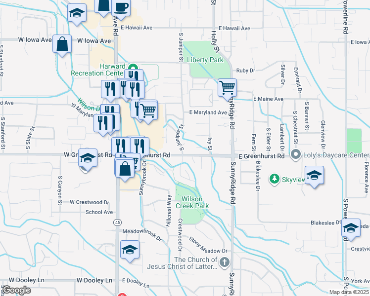 map of restaurants, bars, coffee shops, grocery stores, and more near 2212 South Juniper Street in Nampa