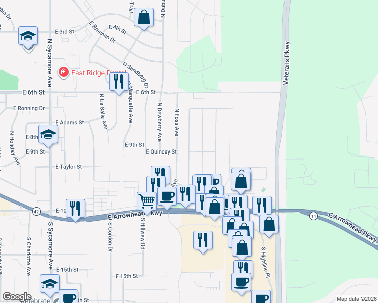 map of restaurants, bars, coffee shops, grocery stores, and more near 101 Rochelle Place in Sioux Falls