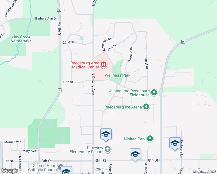 map of restaurants, bars, coffee shops, grocery stores, and more near 1210 19th Street in Reedsburg