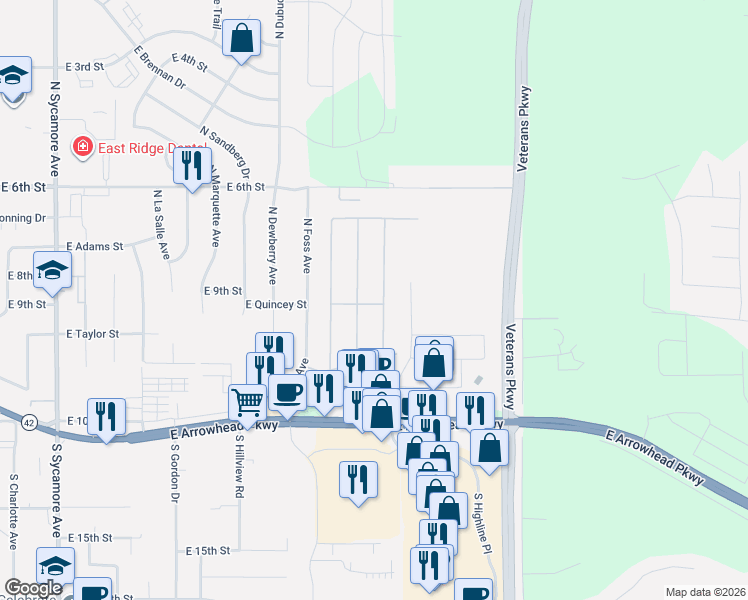 map of restaurants, bars, coffee shops, grocery stores, and more near 100-334 North Cory Place in Sioux Falls