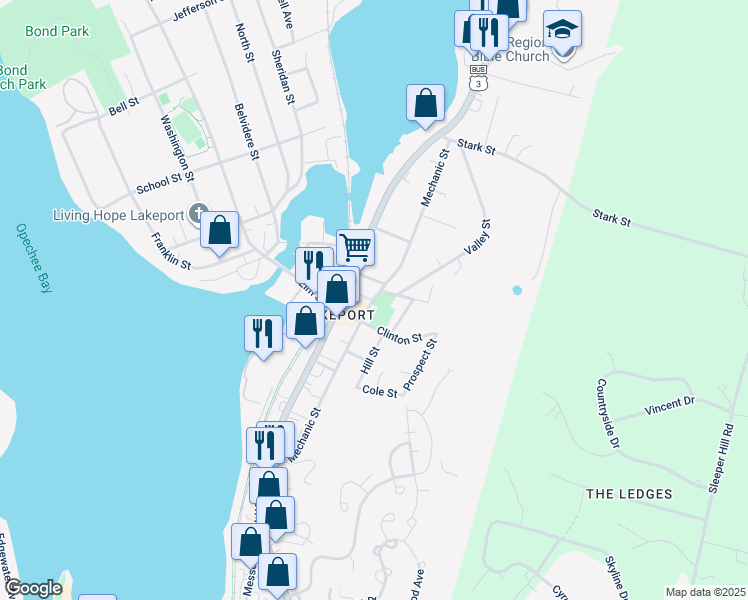 map of restaurants, bars, coffee shops, grocery stores, and more near 16 Chestnut Street in Laconia